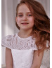 Cap Sleeve Ivory Lace Tulle Tea Length Flower Girl Dress